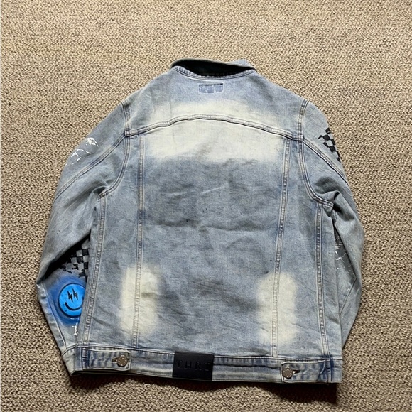 Graphic Denim Jacket with Blue and Black Accents heavyweight high quality - Picture 2 of 5